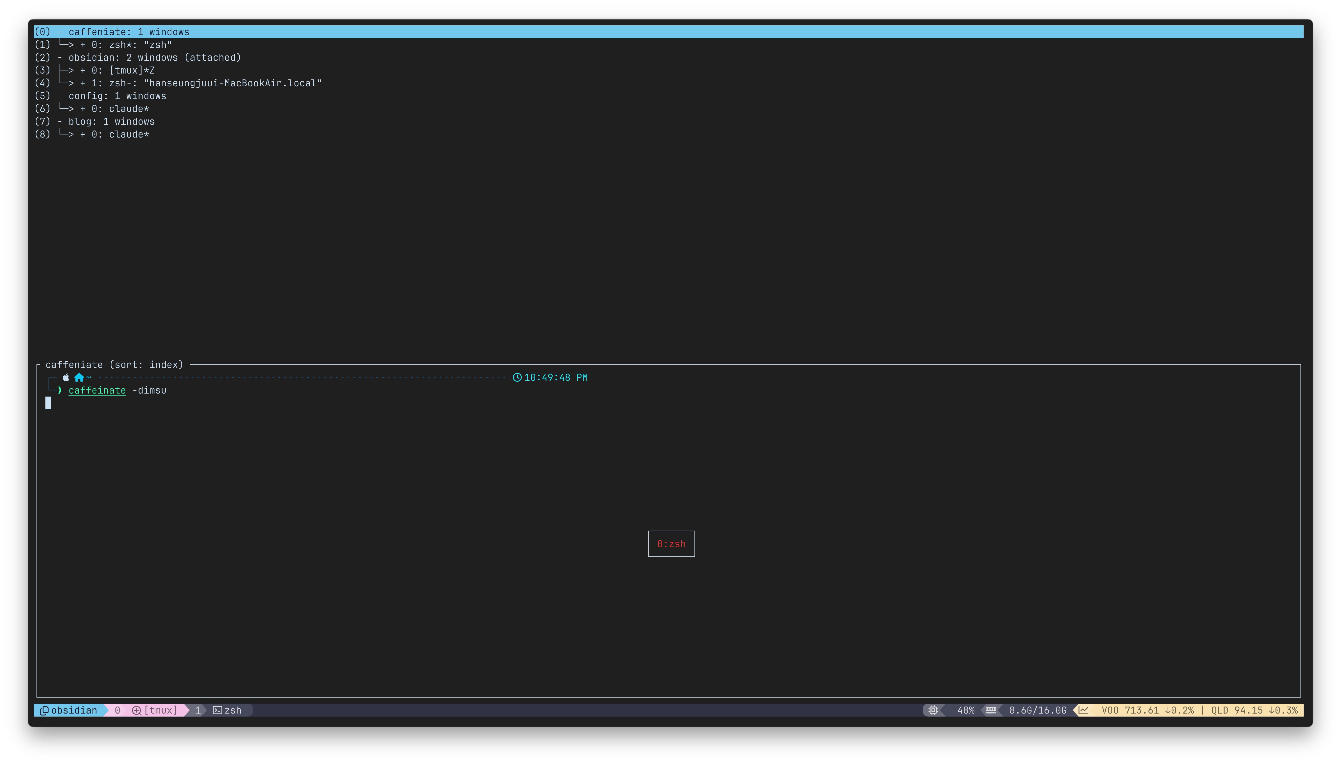 tmux window 목록